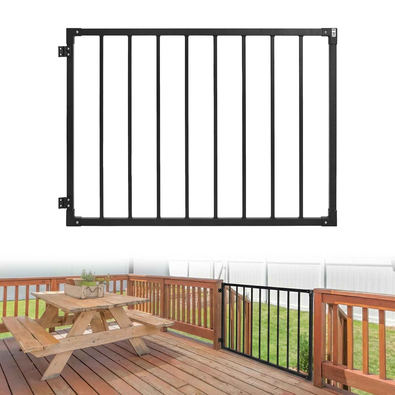 Huisuilinss Deck Fence Gate Outdoor,Metal Gate,Adjustable Deck Gate (Up To 48" Wide) With Hinges & Latch Included,Outdoor Gate For Yard Porch Stairs Garden Patio