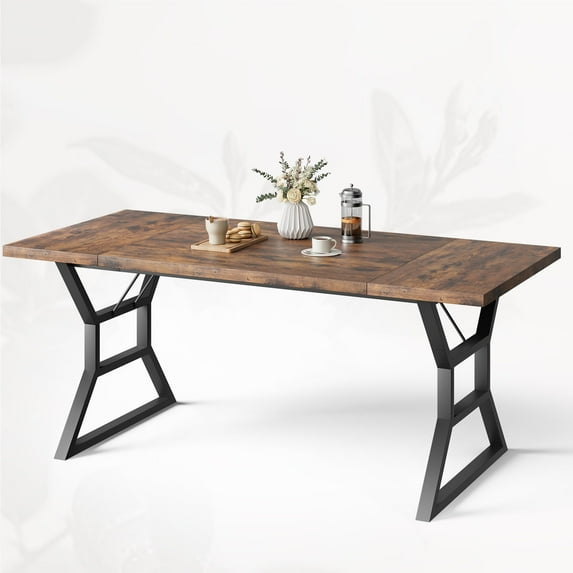 Huisuilinss Dining Room Table For 6 People,70.9" Rectangular Kitchen Table With Sturdy Metal Frame,Long Dining Room Table,Farmhouse Wood Dining Table For Big Family,Chair Not Included
