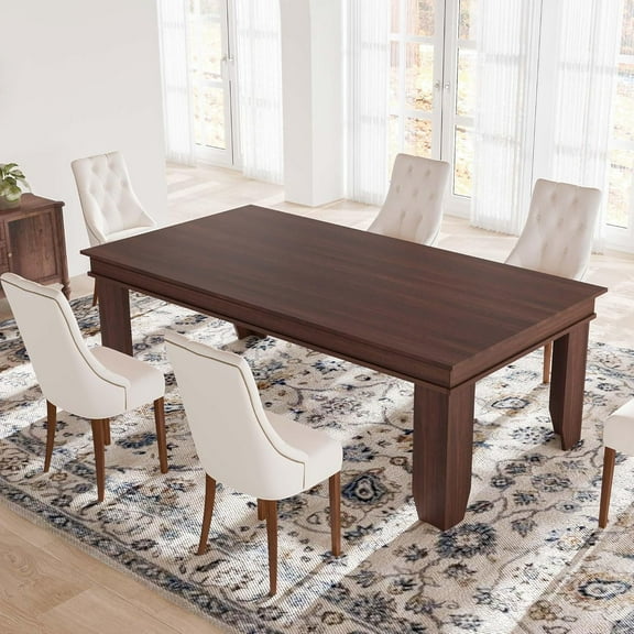 Huisuilinss Dining Table for 6-8 Person,Wooden Dining Room Table, Modern Rectangle Table for Gatherings,Dining Office Area,Rectangular Counter With Sturdy Frame & Rustic Brown Finish