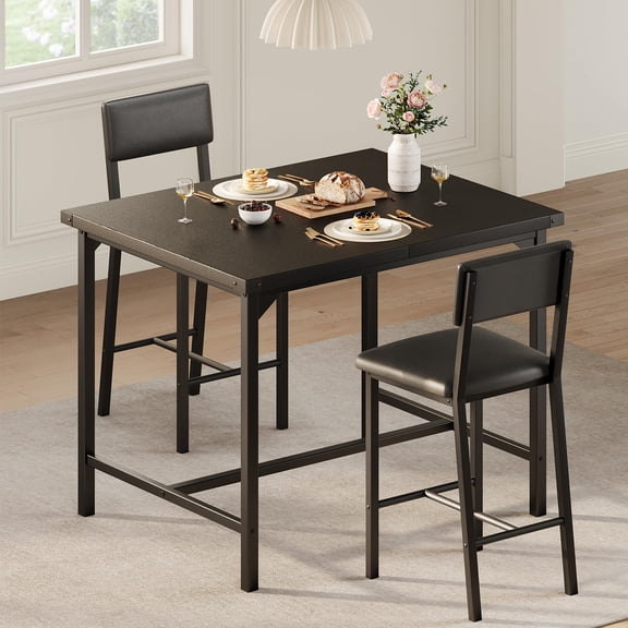 Huisuilinss Dining Table Set For 2,3-Piece Kitchen Table Set,Counter Height Kitchen Table With 2 Upholstered Chairs,Wood Dining Table Set With Footrest & Corner Protector For Apartment Pub