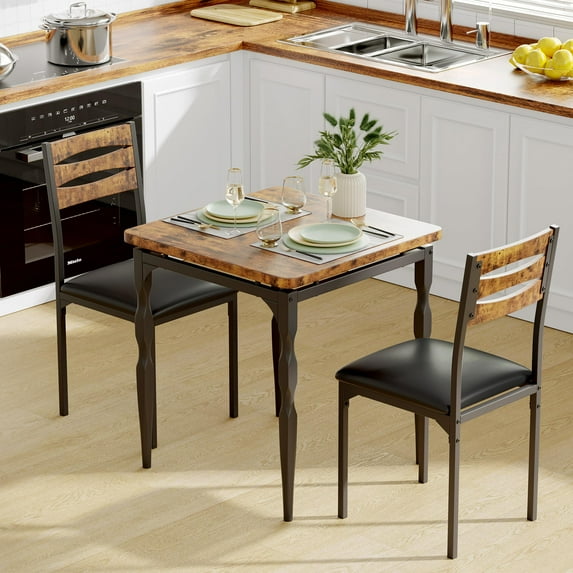 Huisuilinss Dining Table Set For 2,3-Piece Small Kitchen Table With Upholstered Chairs,Square Kitchen Table And Chairs Set Of 2 With Spiral Table Legs For Small Spaces Kitchen Apartment