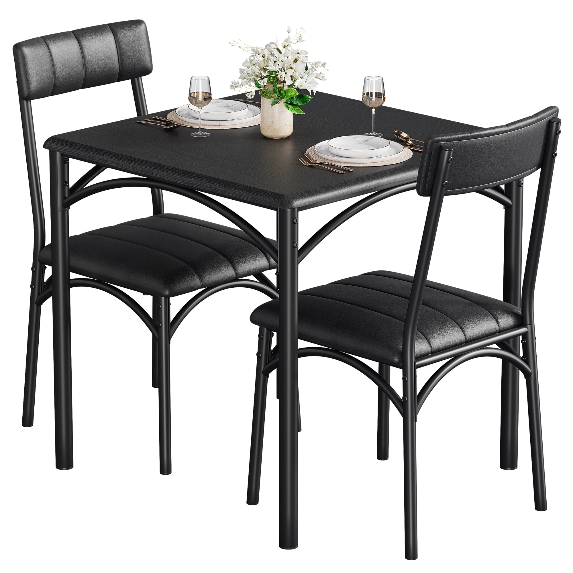Huisuilinss Dining Table Set for 2, Kitchen Table with 2 Upholstered