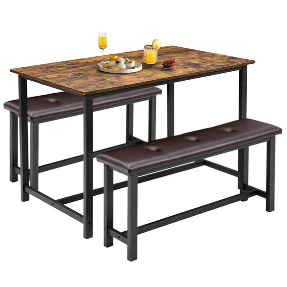 Huisuilinss Dining Table Set for 4, Kitchen Table with 2 Upholstered Bench,Kitchen Table and Chairs Set,Space-Saving 3 Piece Kitchen Bench Dining Table Setfor Small Space, Apartment