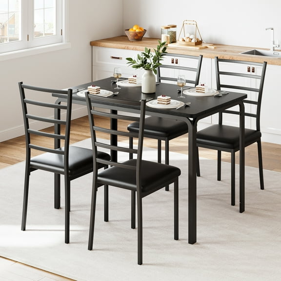 Huisuilinss Dining Table Set for 4, Small Table and Chairs Set of 4, Dinette Set for 4, Square Dinner Table Set,Wood Kitchen Table with Upholstered Chairs for Kitchen Room and Small Spaces