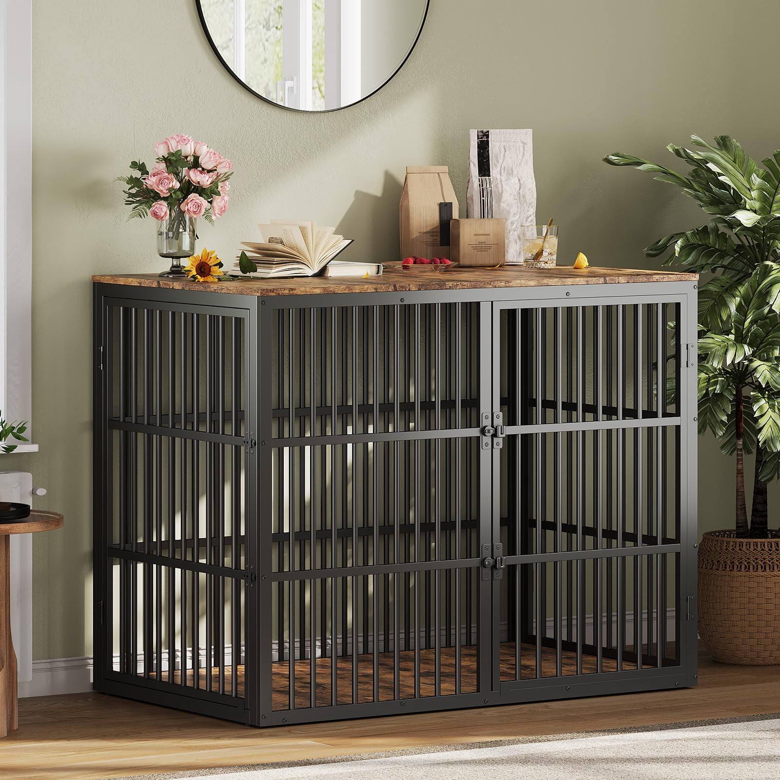 Huisuilinss Dog Crate Furniture,3-in-1 Wood Dog Kennel,Dog Cage TV ...