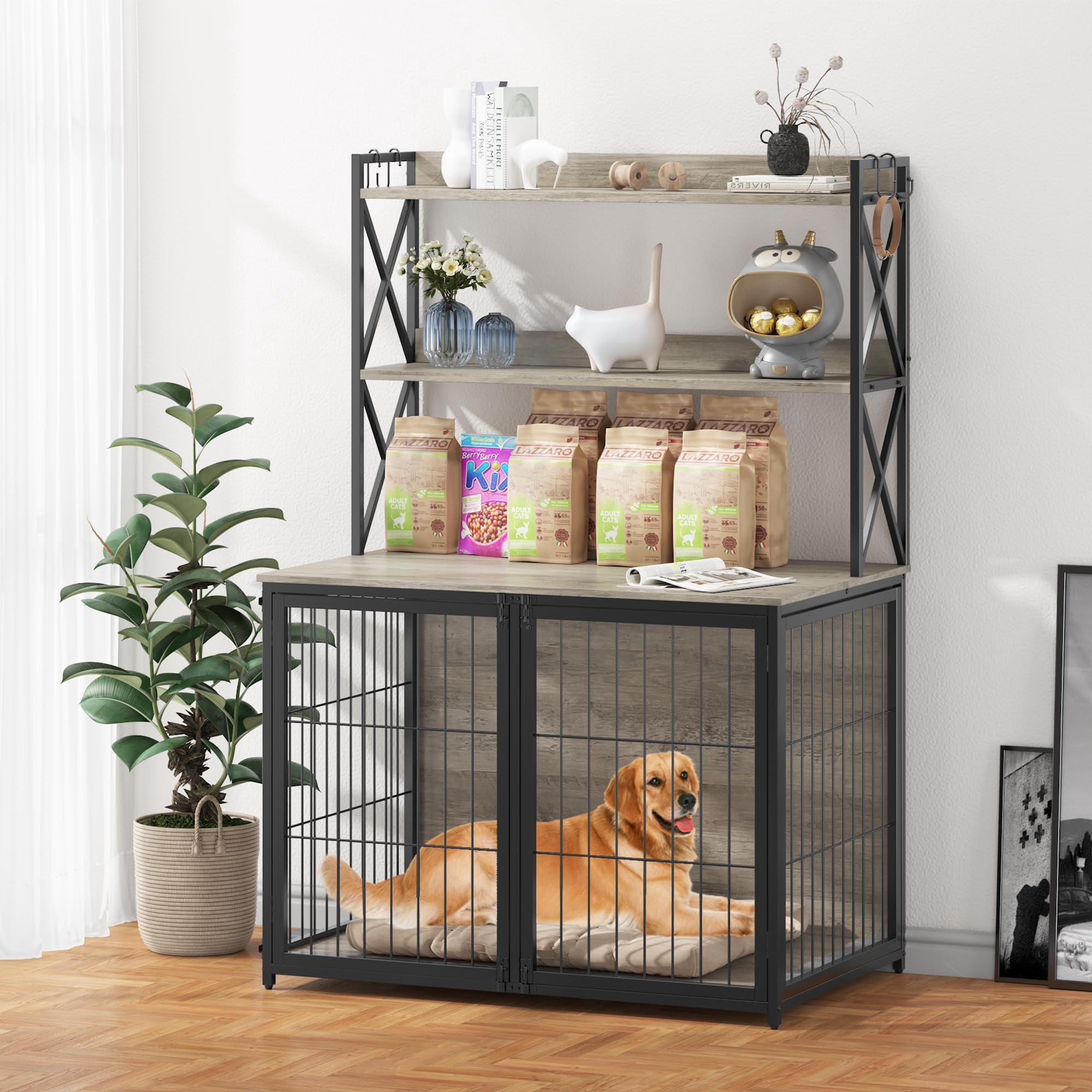 Huisuilinss Dog Crate Furniture With Storage Shelves,42.5