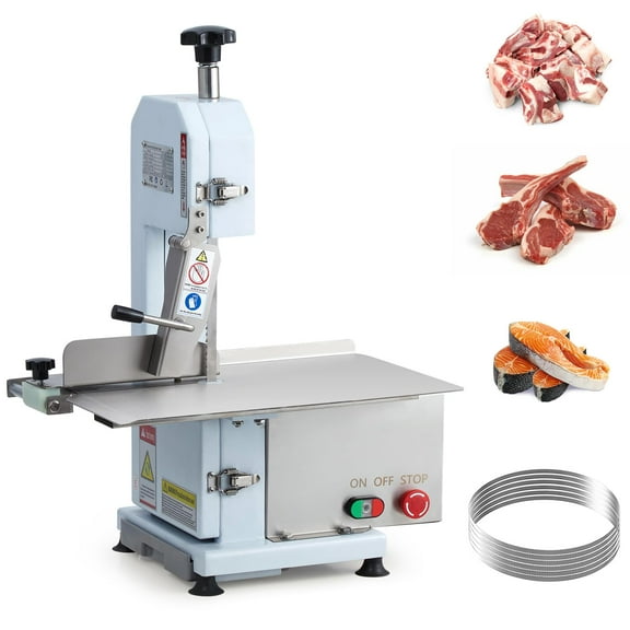 Huisuilinss Electric Bone Saw Machine,750W Meat Saw,Frozen Meat Cutter,Meat Bandsaw 0.39～5.7 Inches Cutting Thickness With 5 Saw Blades,Workbench For Cutting Chops Chicken Fish Trotter Beef