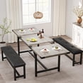thumbnail image 1 of Huisuilinss Extendable Kitchen Table Set,3-Piece Dining Table Set For 4-6,Large Rectangle Dining Room Table With 2 Upholstered Benches For Apartment Living Meeting Room Saving Space, 1 of 9