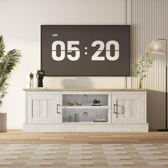 Huisuilinss Farmhouse TV Stand For 65" TVs,Rustic Wood Entertainment Center With Storage Cabinets,Modern Media TV Console Table For Living Room Office