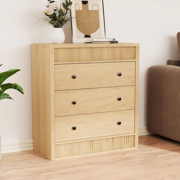 Huisuilinss Fluted Dresser For Bedroom,3/5 Drawer Dresser,Tall Modern Chest Of Drawers,Wood Nightstand Storage Dresser For Hallway Living Room Entryway Dorm