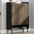 thumbnail image 1 of Huisuilinss Fluted Shoe Cabinet With 2 Doors,Wood Shoe Storage Cabinet With Adjustable Shelves,Entryway Shoe Rack,Shoe Organizer For Hallway Entryway Living Room, 1 of 7