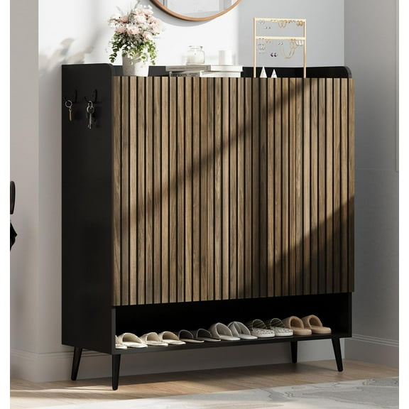 Huisuilinss Fluted Shoe Cabinet With 3 Doors,6-Tier Shoe Storage Cabinet,Freestanding Shoes Rack,Tall Shoe Organizer With Adjustable Shelves For Hallway Entryway Living Room