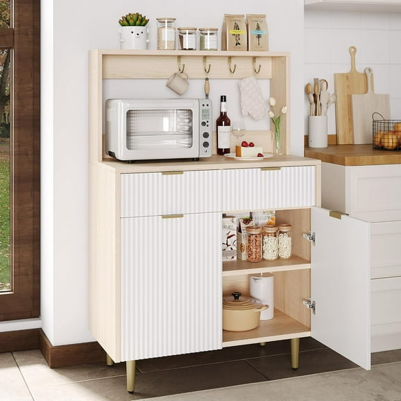 Huisuilinss Fluted Sideboard Buffet Cabinet With Adjustable Shelves,Buffet Table With 2 Drawers,Fluted Storage Cabinet,Wood Coffee Bar Cabinet,Console Table For Kitchen Dining Living Room Entryway