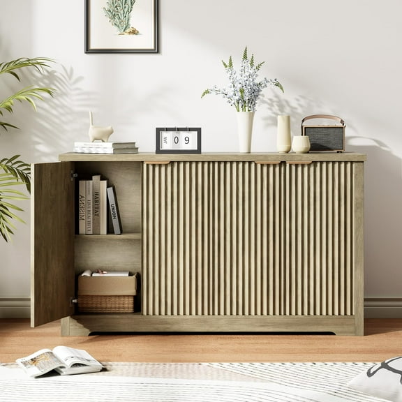 Huisuilinss Fluted Sideboard Buffet Cabinet,Storage Cabinet,Modern Credenza,Buffet Table With Doors & Shelves,Wood Console Table,Coffee Bar Cabinet,Wine Bar For Dining Living Room Entryway Hallway