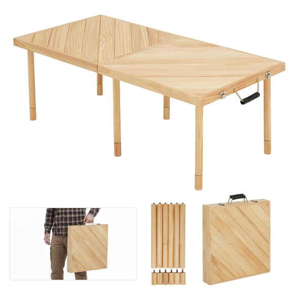 Huisuilinss Folding Picnic Table For 4-6,Low Picnic Table,Wooden Folding Table,Compact Foldable Table With Built-in Handles,Adjustable Height,Easy Setup For Indoor Beach Camping Party Garden Travel