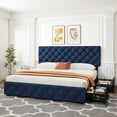 thumbnail image 1 of Huisuilinss Full Size Bed Frame,Linen Upholstered Platform Bed Frame,Queen Bed Frame With 4 Storage Drawers And Adjustable Headboard,Diamond Stitched Button Tufted,No Box Spring Needed, 1 of 7