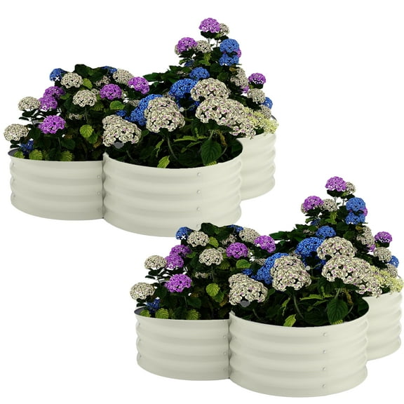 Huisuilinss Galvanized Raised Garden Bed,2 Pack 4x4xFT Coated Metal Planter Box With Floral Edge,Rust-Resistant Outdoor/Indoor Garden Box For Vegetables Flowers Herbs