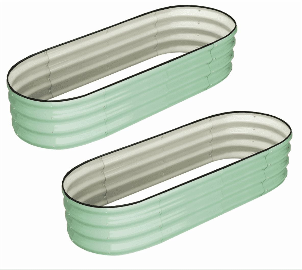 Huisuilinss Galvanized Raised Garden Bed,Oval Garden Boxes Outdoor,Metal Planter Box,Open-Ended Base Raised Planter Beds For Vegetables Flower Herb,2PCS
