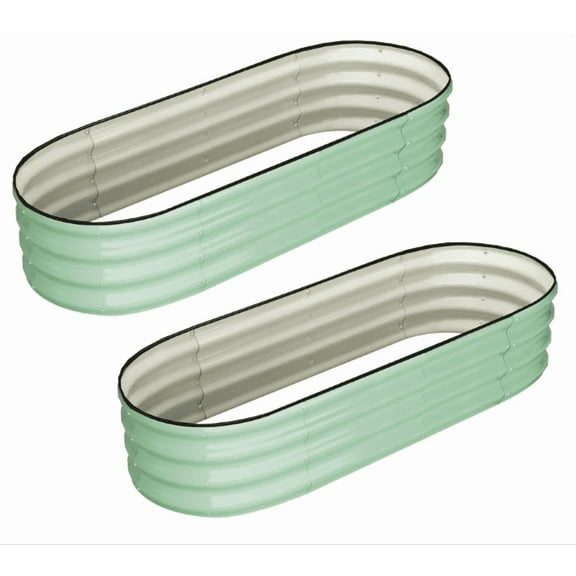 Huisuilinss Galvanized Raised Garden Bed,Oval Garden Boxes Outdoor,Metal Planter Box,Open-Ended Base Raised Planter Beds For Vegetables Flower Herb,2PCS