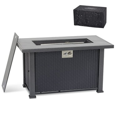 Huisuilinss Gas Fire Pit Table,44 inch Outdoor Propane Fire Pit Table,50,000 BTU Modern Firepit With Wind Guard,Lava Rock,Rain Cover,Rectangle Firepit Table For Outdoor Backyard Garden Patio