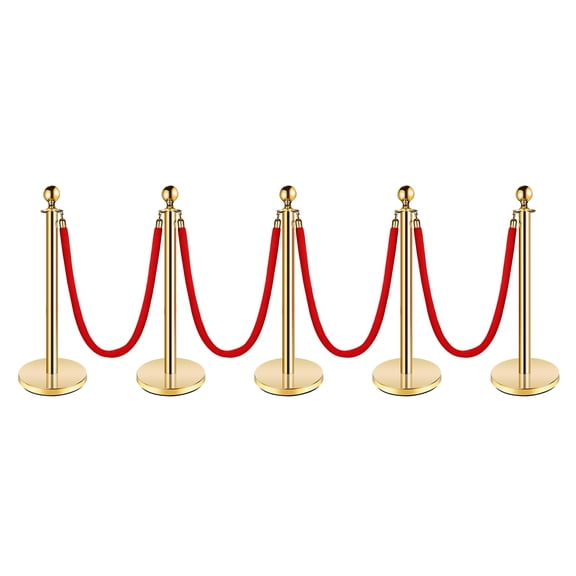 Huisuilinss Gold Stanchion Post,Red Carpet Ropes And Pole,Crowd Control Barriers,Stainless Steel Safety Barriers With 5Ft Red Rope For Parties Wedding Theaters Museums Exhibition