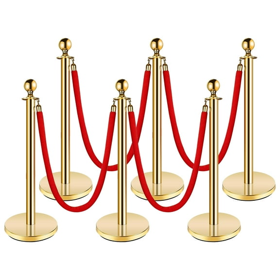 Huisuilinss Gold Stanchion Post,Red Carpet Ropes And Pole,Crowd Control Barriers,Stainless Steel Safety Barriers With 5Ft Red Rope For Parties Wedding Theaters Museums Exhibition