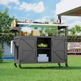 thumbnail image 1 of Huisuilinss Grill Cart With Storage Cabinet,Farmhouse Kitchen Island,Outdoor Grill Table,Wood Food Prep Table Cart With Stainless Steel Table Top,Spice Rack,Towel Rack,Lockable Wheels For BBQ Cooking, 1 of 7