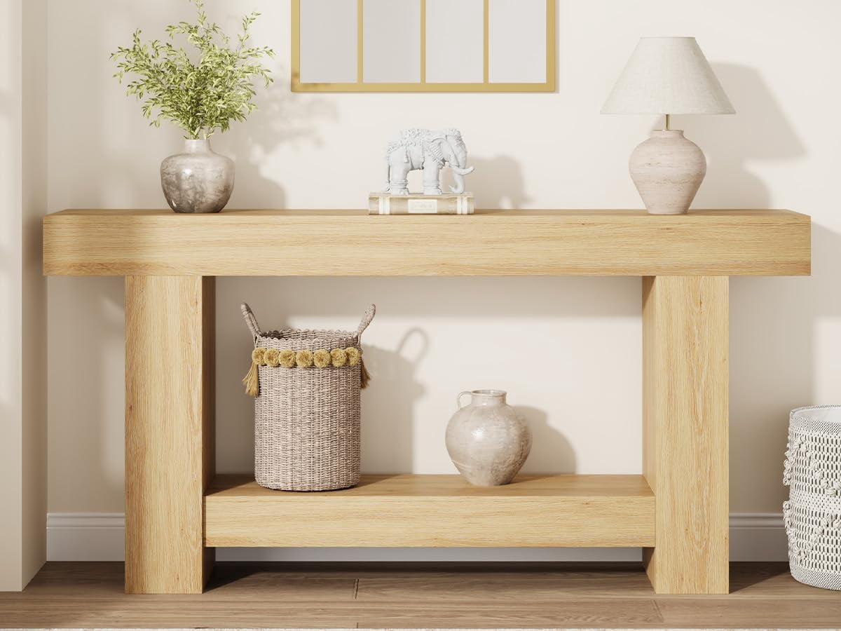 Huisuilinss Hall Console Table, 47" Modern Minimalist Narrow Sofa Display Accent Entry Accent Table Farmhouse Hallway Table with 2-Tier Storage Shelf for Living Room, Entryway, or Hallway