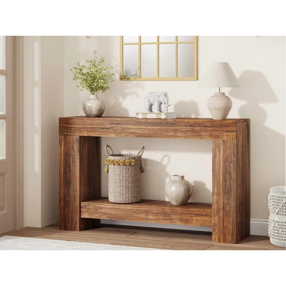 Huisuilinss Hall Console Table, 47" Modern Minimalist Narrow Sofa Display Accent Entry Accent Table Farmhouse Hallway Table with 2-Tier Storage Shelf for Living Room, Entryway, or Hallway