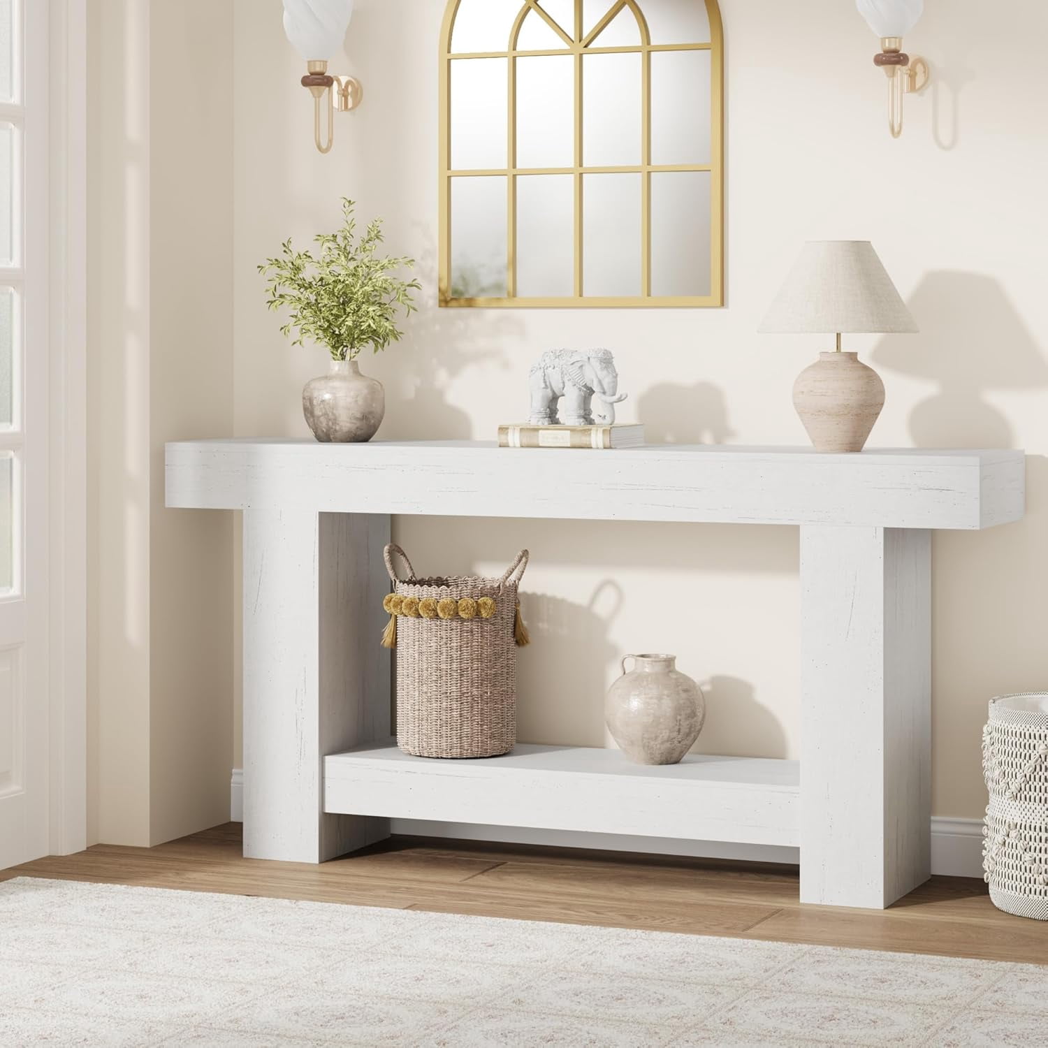 Huisuilinss Hall Console Table, 47" Modern Minimalist Narrow Sofa Display Accent Entry Accent Table Farmhouse Hallway Table with 2-Tier Storage Shelf for Living Room, Entryway, or Hallway