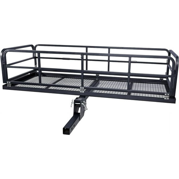 Huisuilinss Heavy Duty Hitch Mount Cargo Carrier,60" x 26" x 14.4" Folding Cargo Rack Rear Luggage Basket,750 Lbs Hitch-Mounted Cargo Basket Fits 2" Receiver for Car SUV Camping Traveling