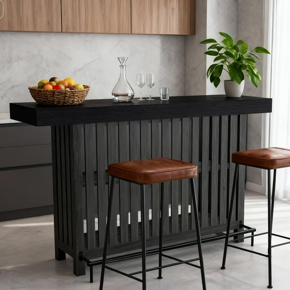 Huisuilinss Home Bar Unit,63" Large Coffee Bar Cabinet,2-Tier Bar Table,Wine Bar Cabinet Height Pub Table With Footrest,Modern Kitchen Island For Dining Room Bistro Living Room(Table Only)