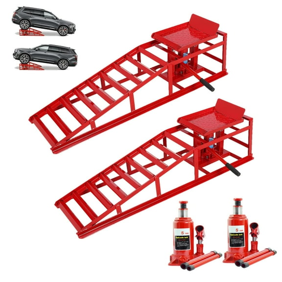 Huisuilinss Hydraulic Car Ramps,2PCS 11050LBS Car Lift Ramp,Automotive Service Ramps With Hydraulic Jack,Hydraulic Vehicle Ramp For Garage & Home Vehicle Repair,Lift Height Adjust 9.48"-16.21"