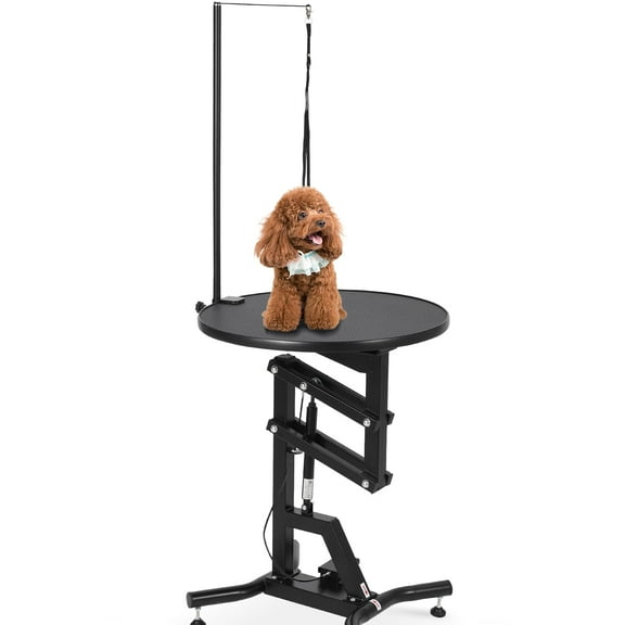 Huisuilinss Hydraulic Pet Grooming Table,24" 360° Rotating Dog Grooming Table,Height Adjustable Grooming Table,Round Desktop Dog Grooming Station With Overhead Arm For Small Dogs