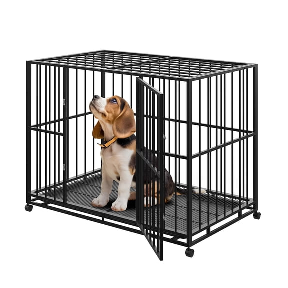 Huisuilinss Indestructible Dog Crate,Stainless Steel Dog Kennel Indoor,Stackable Escape Proof Dog Cage With Wheels,Double Door,Removable Tray For High Anxiety Dogs
