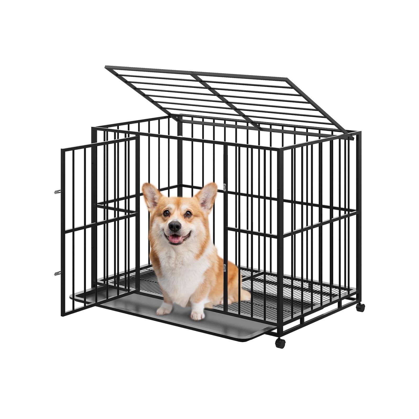Huisuilinss Indestructible Dog Crate,Stainless Steel Dog Kennel Indoor,Stackable Escape Proof Dog Cage With Wheels,Double Door,Removable Tray For High Anxiety Dogs
