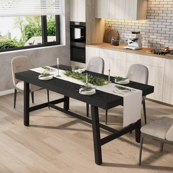 Huisuilinss Industrial Dining Table For 4-6 People,63" Rectangular Kitchen Table,Long Conference Table,Wood Writing Desk With Sturdy Metal Frame,Farmhouse Dinette Table,Chairs Not Includ