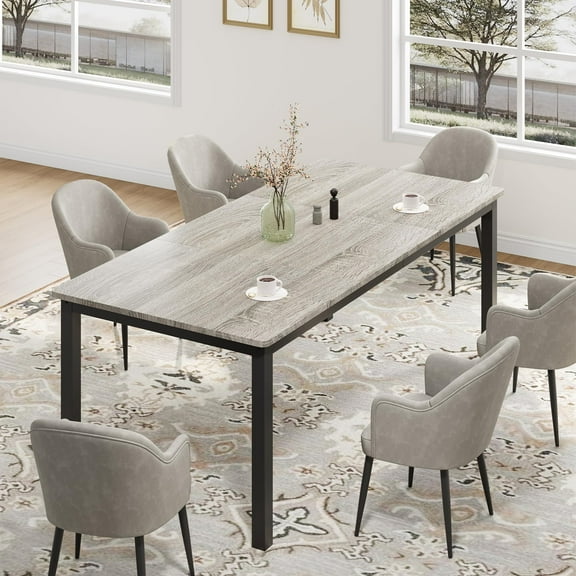 Huisuilinss Industrial Dining Table For 6-8 People,Large Rectangle Kitchen Table With Metal Legs,Round Corners,Wood Conference Table,Writing Desk For Dining Room Living Room Apartment,Chair Not Includ