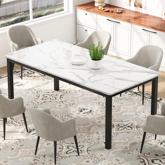 Huisuilinss Industrial Dining Table For 6-8 People,Large Rectangle Kitchen Table With Metal Legs,Round Corners,Wood Conference Table,Writing Desk For Dining Room Living Room Apartment,Chair Not Includ