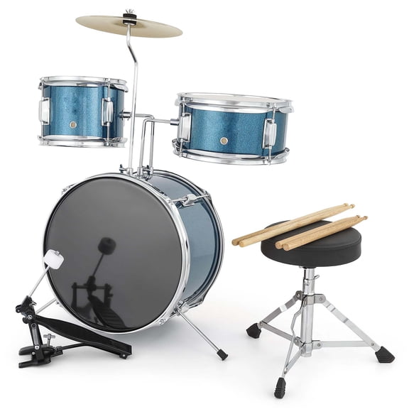 Huisuilinss Kids Drum Set For Musical Instruments,3-Piece Junior Drum Sets For Beginner,With Bass,Tom-Tom,Snare,Cymbals,Hi-Tone,Sticks,Base Pedal And Stool