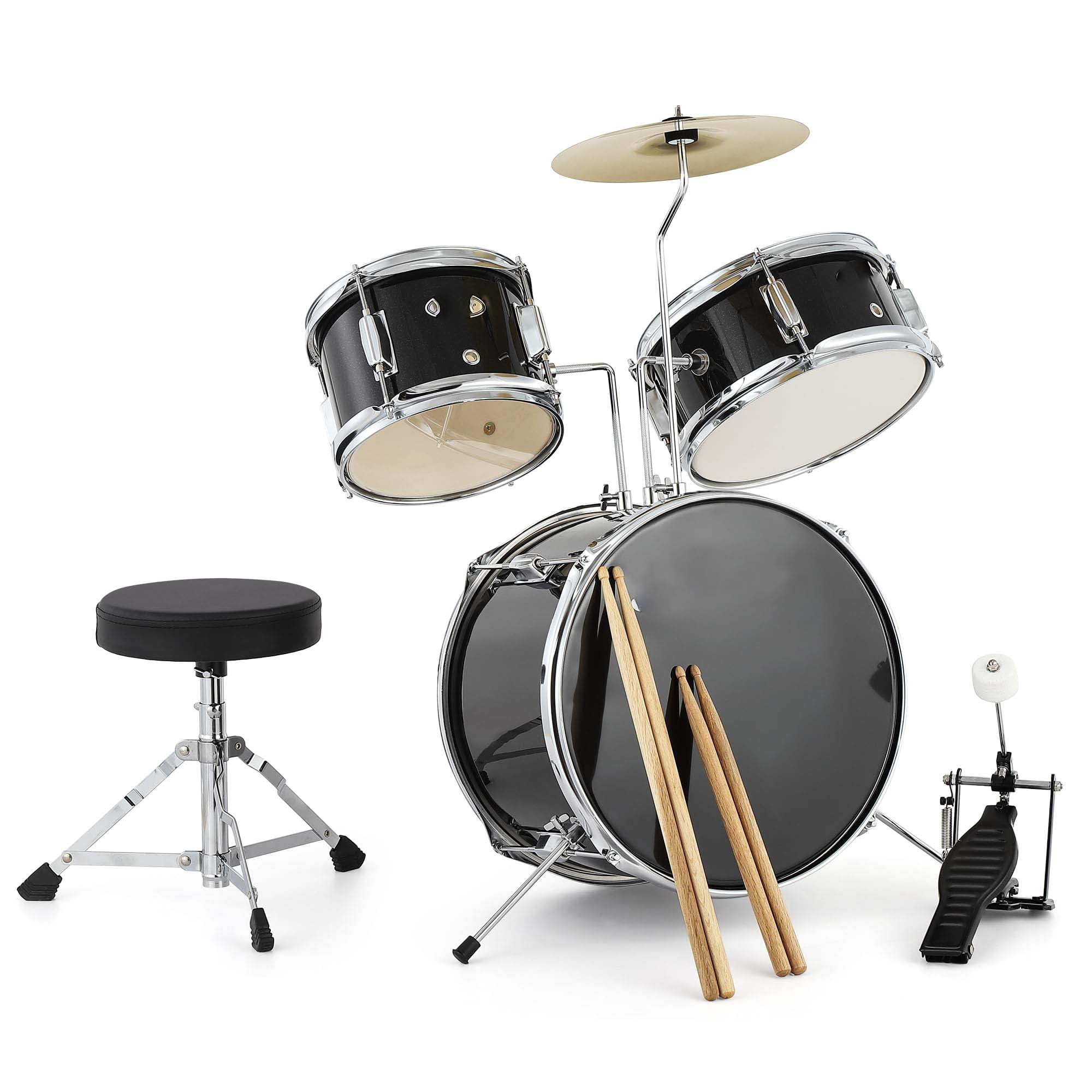 Huisuilinss Kids Drum Set For Musical Instruments,3-Piece Junior Drum Sets For Beginner,With Bass,Tom-Tom,Snare,Cymbals,Hi-Tone,Sticks,Base Pedal And Stool