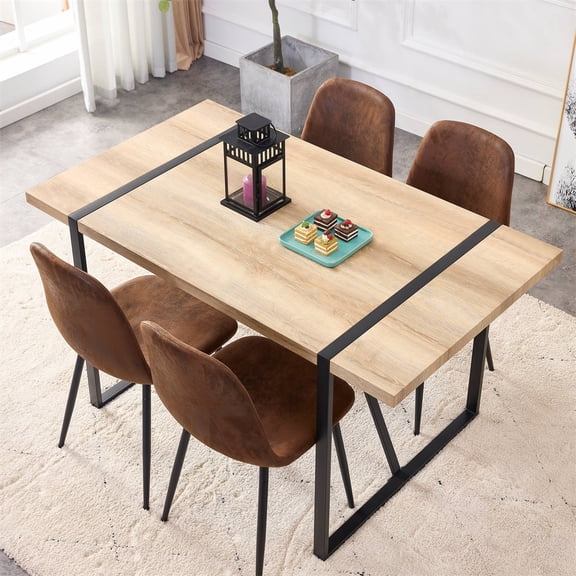 Huisuilinss Kitchen Dining Room Table for 6-8 People, Rectangular Dining Table With Grain MDF Tablet,Rustic Brown Farmhouse Industrial Wood Style Rectangle Apartment Dinning Room Dinette Tables