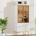 thumbnail image 1 of Huisuilinss Kitchen Pantry,Fluted Storage Cabinet With Glass Door And 2 Drawers,Modern Display Cabinet With Adjustable Shelves,Wood Cupboard Kitchen Hutch For Collectibles Living Dining Room Office, 1 of 8