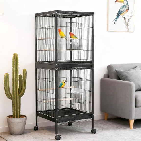 Huisuilinss Large Bird Cage With Wheels,55" Parakeet Cage,2 in 1 Bird Flight Cage With Top Stand,Removable Tray For Parakeets Canaries Lovebirds Small Quaker Cockatiels Budgie