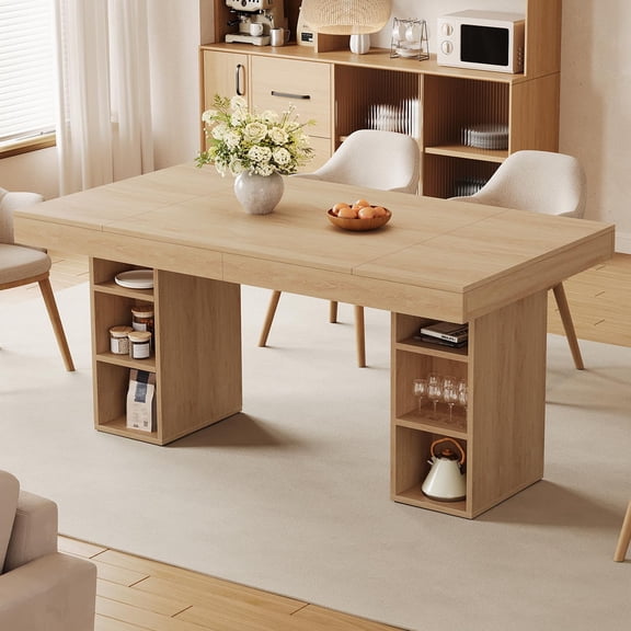 Huisuilinss Large Dining Table For 4-6,Wood Kitchen Table,Rectangular Dining Table With Dual Side Storage,Large Tabletop & Double Pedestal For Kitchen Dinner,Chair Not Included