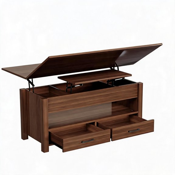 Huisuilinss Lift Top Coffee Table With Hidden Storage,Farmhouse Coffee Table,Convertible Center Table,Wood Dining Table With Open Storage Shelf,2 Drawers For Living Room Home Office