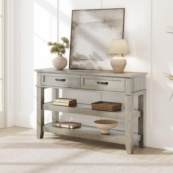 Huisuilinss Long Console Table,3 Tier Entryway Table,Farmhouse Wood Sofa Table Behind Couch With 2 Storage Drawers,Hallway Table For Entrance Foyer Living Room
