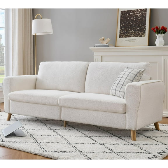 Huisuilinss Loveseat Sofa,84" Large Sofa Couch,Modern Boucle Sofa With Streamlined Armrests & Wood Feet For Living Room Bedroom Office