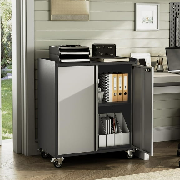 Huisuilinss Metal Garage Storage Cabinet With Wheels,Mobile Metal Storage Cabinet With Door And Shelves,Rolling Locking Metal Cabinet,Tool Cabinet For Garage Home Office Warehouse