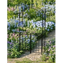 Huisuilinss Metal Garden Arbor With Gate,8 FT Garden Arch Arbor,Outdoor Garden Arbor Trellis For Climbing Plants Roses Vines,Wedding Arch For Lawn Patio Backyard Wedding Ceremony Decoration